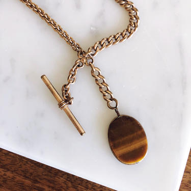 Antique Gold Filled Chain and Tiger’s Eye Necklace 