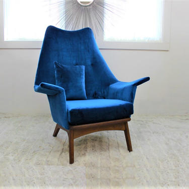 Mid Century Modern Adrian Pearsall chair model 1611-C in blue velvet 