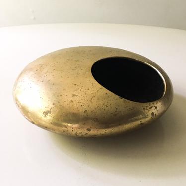 Large Heavy Bronze Orb Sculpture Dish with Assymetric Opening Brass 