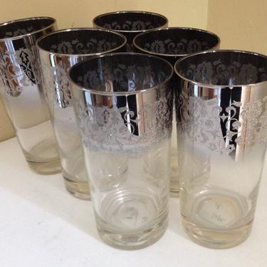 Gorgeous Ombre Silver Fade 6 PC Set - High ball Glasses Tumblers Queen Pattern 