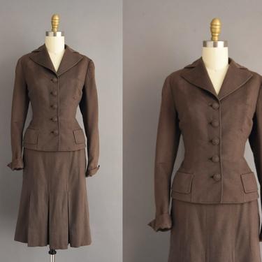 vintage 1940s dress | Beautiful Chocolate Brown Wool 2pc Jacket &amp; Skirt Set | XS Small | 40s vintage dress 