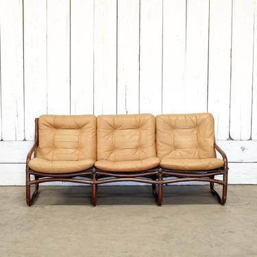 Bamboo Framed Caramel Leather Sofa