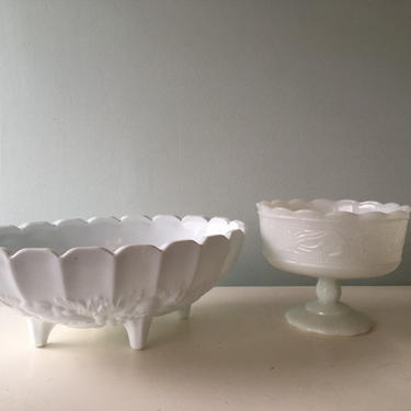 Instant Collection of two stemmed Compote Bowl, Large Fruit Bowl, Vintage Glass Decorative Serving Bowl 