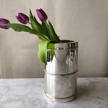 Vintage Silver Wine Bottle Cooler from Italy, italian silver plate, modern or art deco style bar accessories, insulated ice bucket champagne 