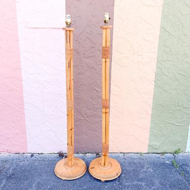 Pair of Old Florida Bamboo Floor Lamps
