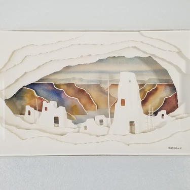 Vintage Tom Hubbard &amp;quot; Canyon River &amp;quot; Watercolor Collage Wall Art . 
