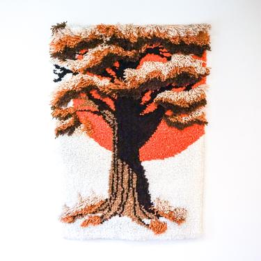 Beautiful 1970's Vintage Hand Made Sun and Tree Tapestry 