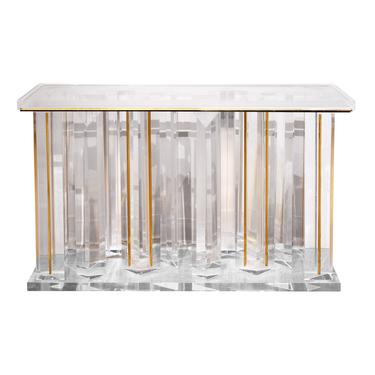 Artisan Console Table in Lucite With Brass Accents 1970s
