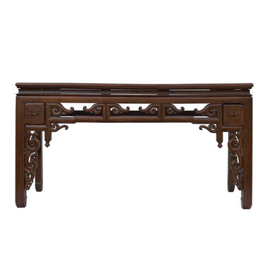 Chinese Vintage Elm Wood Scroll Motif Tall Console Altar Table cs5991E 