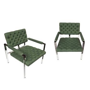 1960s Flat-Bar Chrome Club Chairs by Milo Baughman for Thayer Coggin - a Pair