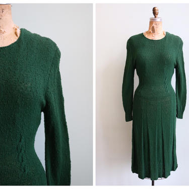 Vintage 1940's Forest Green Knit Dress | Size Small/ Medium 