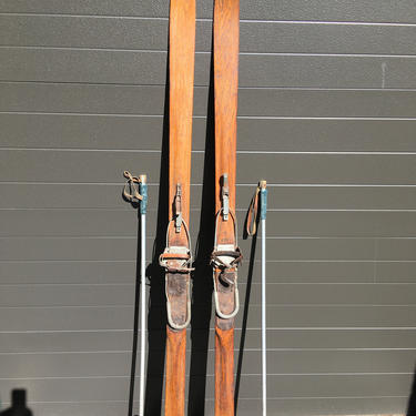 1930s Gregg Downhill Wood Snow Skis and Poles 