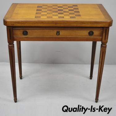 Italian Cherry Wood &amp; Rosewood Flip Top Card Game Chess Table French Louis XVI