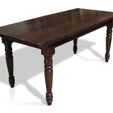 Custom Reclaimed Dark Walnut Stain Pine Farm Table with Turned Legs