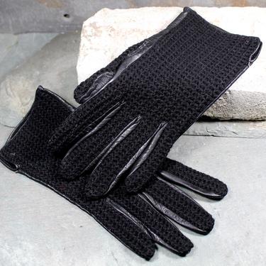 Vintage Black Leather and Wool Gloves - Driving Gloves - Black Leather With Black Knit Back - Sleek Gloves  | FREE SHIPPING 