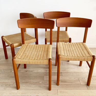 Set of 4 Mid Century Teak Danish-Cord Dining Chairs