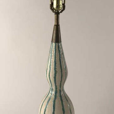 Ceramic Lamp with Teal Stripes