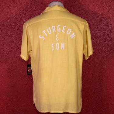 1950s Yellow Sturgeon And Son Chainstitch Embroidered Bowling Shirt. 