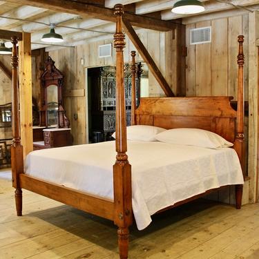 Empire Tall Post Bed in Tiger Maple. Original Posts Circa 1830, Resized to King