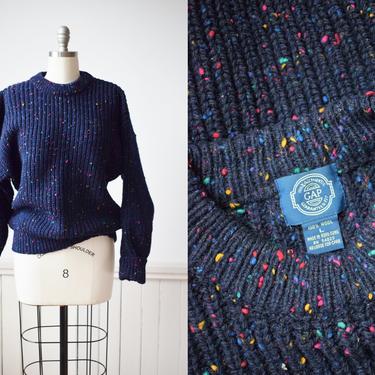Vintage 1980s Classic GAP Speckled Blue Wool Sweater | M/L | Chunky Knit Pullover 