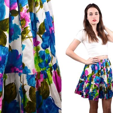 Floral vintage renewal bright blue ruffle skirt SM 
