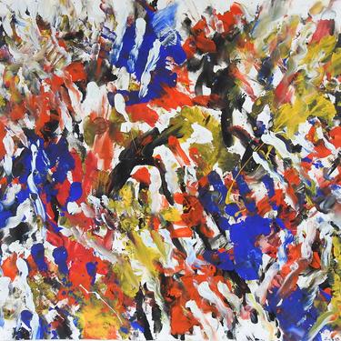 Abstract Expressionist Blue & Red Painting on Paper