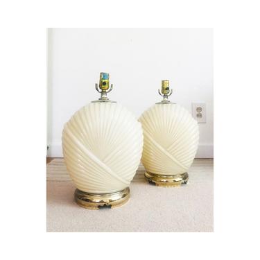 Pair of 1980s Deco Pleated Glass Table Lamps 