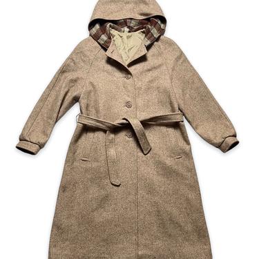 Vintage 1970s Women's Wool Belted / Hooded Raglan Overcoat ~ size S ~ Jacket / Trench Coat 