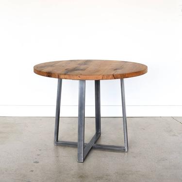 Round Kitchen Table / Reclaimed Wood Cafe Table / Industrial Steel Criss Cross Legs 