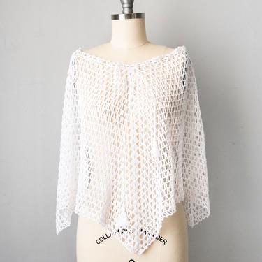 1990s Poncho White Cotton Granny Crochet Top 
