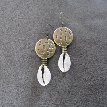 Cowrie shell earrings, Brutalist bronze African earrings, mid century earrings, modern earrings, bold earrings, Afrocentric earrings 10 