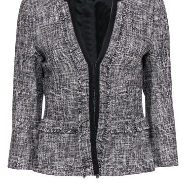 Nanette Lepore - Black & White Marbled Tweed Fringed Jacket Sz 4
