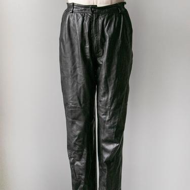 1980s Leather Pants Black High Waist M 