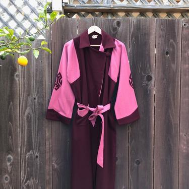 1940s color block robe . vintage 40s wool flannel robe 