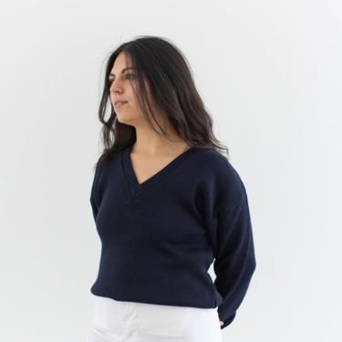 Vintage Navy Blue V Neck Sweater | Wool Jumper | Made in Italy | S M | 