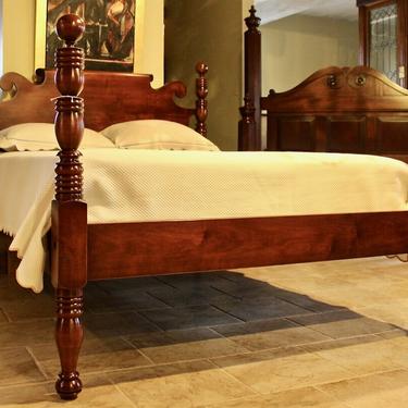 New Arrival - Ball &amp; Ring Bed in Maple, Original Posts Circa 1820, Resized to Queen