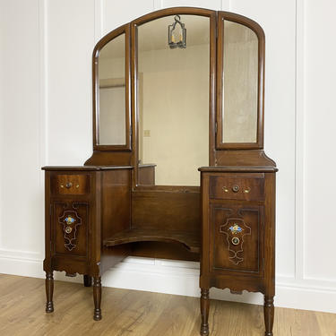 NEW - 1930's Vintage Vanity with Trifold Mirror, Antique Dressing Table, Vintage Bedroom Furniture, Farmhouse Bedroom 