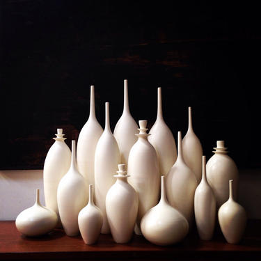 MADE TO ORDER- Grand Collection of 16 large ceramic bottle vases in classic matte white, by sarapaloma. 