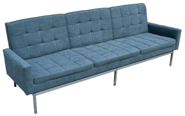 Luxurious Knoll Long & Low Blue Sofa - New Upholstery!