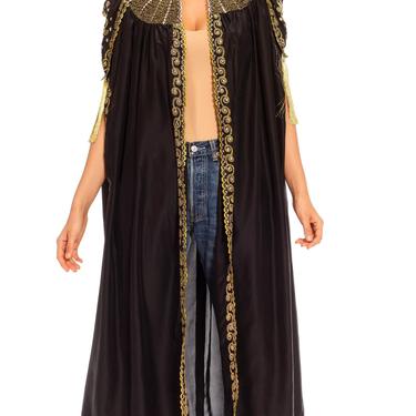 1970S Black Polyester Metallic Gold Embroidered Cape 