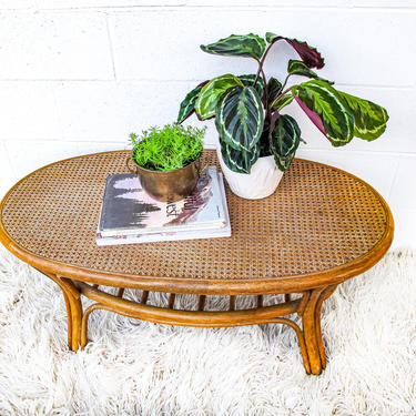 Vintage Woven Bamboo and Rattan Coffee Table 