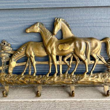 Vintage Brass Horse Key Hanger Wall Mount Hanger 
