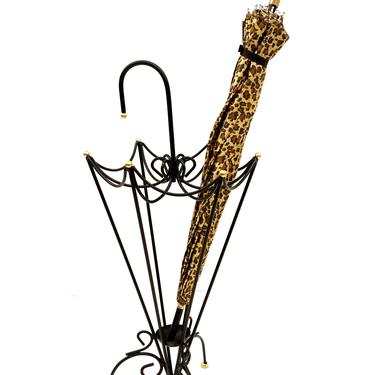 Chic Mid-Century Metal Umbrella Stand | Vintage Whimsical Black & Gold Umbrella/Cane Holder 