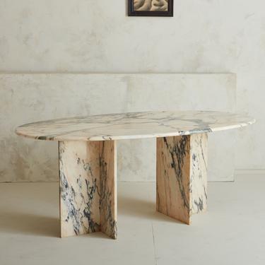 Oval Rosa Lagoa Portuguese Marble Dining Table with Two T-Shaped Bases