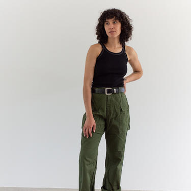Vintage 30 Waist Olive Green Fatigues | Unisex Side Pocket 60s Cargo Trousers | Army Pants | 