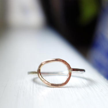 Potato Ring - 14k gold filled and sterling silver two toned hammered organic circle ring 
