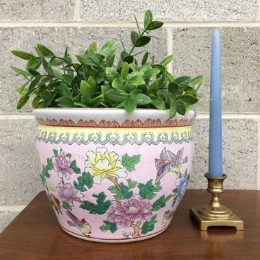 Vintage Planter Retro 1980s Ceramic + Oriental + Hand Enamel Ceramic + Moriage Style + Decorative + Floral and Bird Design + Indoor Planter 