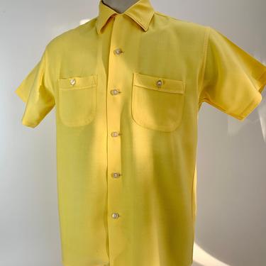 1950's BOWLING Shirt - OLYMPIAN The York - All Rayon - Button-Down Patch Pockets - Loop Collar - Men's Size Medium 