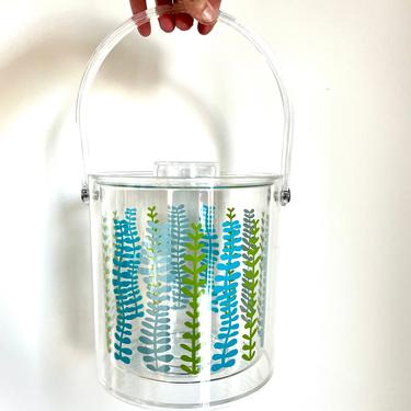 Vintage Lucite Ice Bucket with Colorful Graphics 
