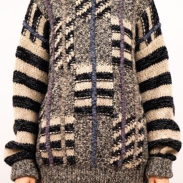 1980's mohair / wool blend patchwork + stripes knit